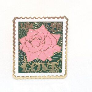 Love Pink Rose Post Office USPS Lapel Pin 1" USA 25 Cents Stamp 1988